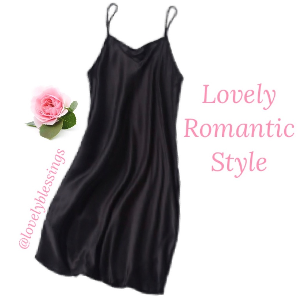Vintage 80s Silk Slip Dress Romantic Sexy Pin Up Lingerie Long Full Length Black - Picture 14 of 15